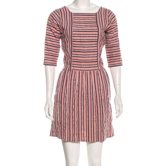 Ace & Jig 3/4 Sleeve Mini Dress XS Extra Small Pink Blue Stripe Pockets Cotton - Picture 2 of 6